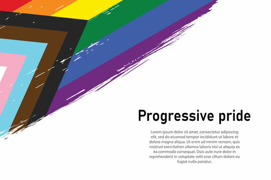 Brush Stroke Flag Of Progressive Pride On White Background.