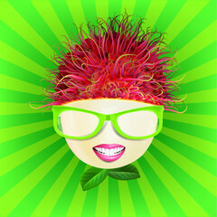 Rambutan face wearing glasses with mouth.illustration vector.