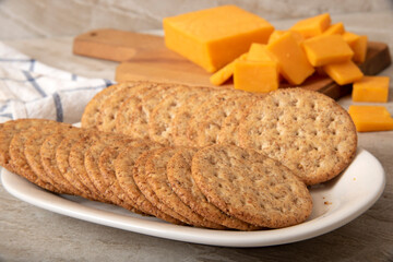 Gourmet crackers and Cheddar cheese