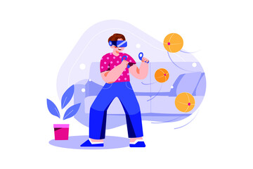 Plakat A man experiencing VR Gaming Illustration concept. Flat illustration isolated on white background.