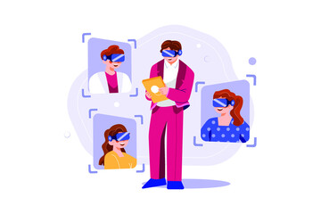 Virtual Business meeting Illustration concept. Flat illustration isolated on white background.