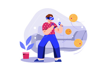 A man experiencing VR Gaming Illustration concept. Flat illustration isolated on white background.