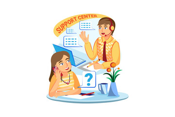Support Center Illustration concept. Flat illustration isolated on white background.