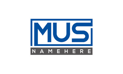 MUS Letters Logo With Rectangle Logo Vector
