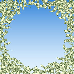 Indian rupee notes falling. Small INR bills on blu