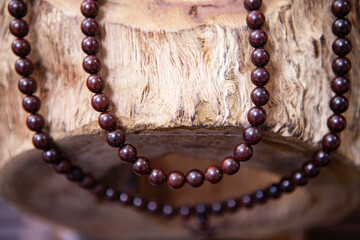 Buddhist beads bracelets dark background