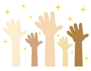 いくつもの手　人種　人権　挙手　素手　手洗い　キラキラ　清潔