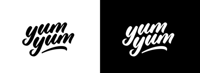 Yum Yum handwritten lettering. Vector logo design.