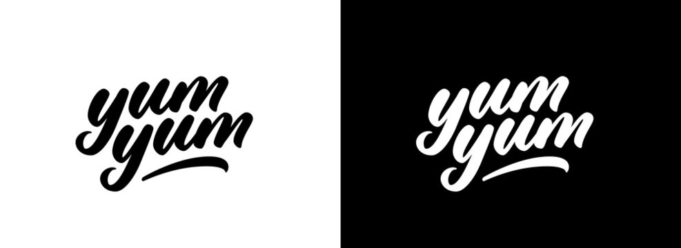 Yum Yum handwritten lettering. Vector logo design.