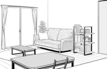 画風ペン画イラスト　住宅_マンション室内