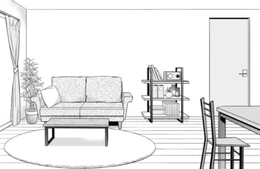 画風ペン画イラスト　住宅_マンション室内