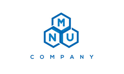 MNU letters design logo with three polygon hexagon logo vector template