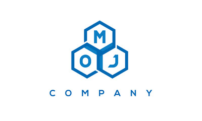 MOJ letters design logo with three polygon hexagon logo vector template