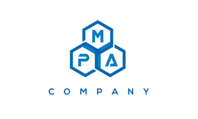 MPA letters design logo with three polygon hexagon logo vector template