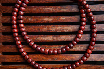 Buddhist beads bracelets dark background