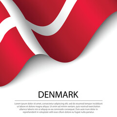 Waving flag of Denmark on white background. Banner or ribbon template for independence day