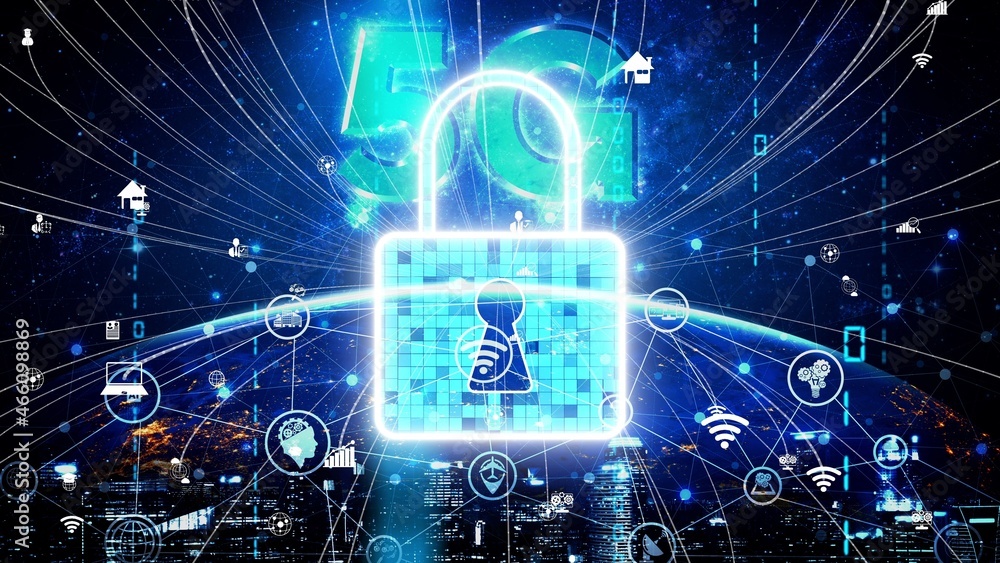 Poster cyber security encryption technology to protect data privacy conceptual . 3d render computer graphic