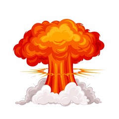Explosion with smoke, red explosion and flash vector illustration.