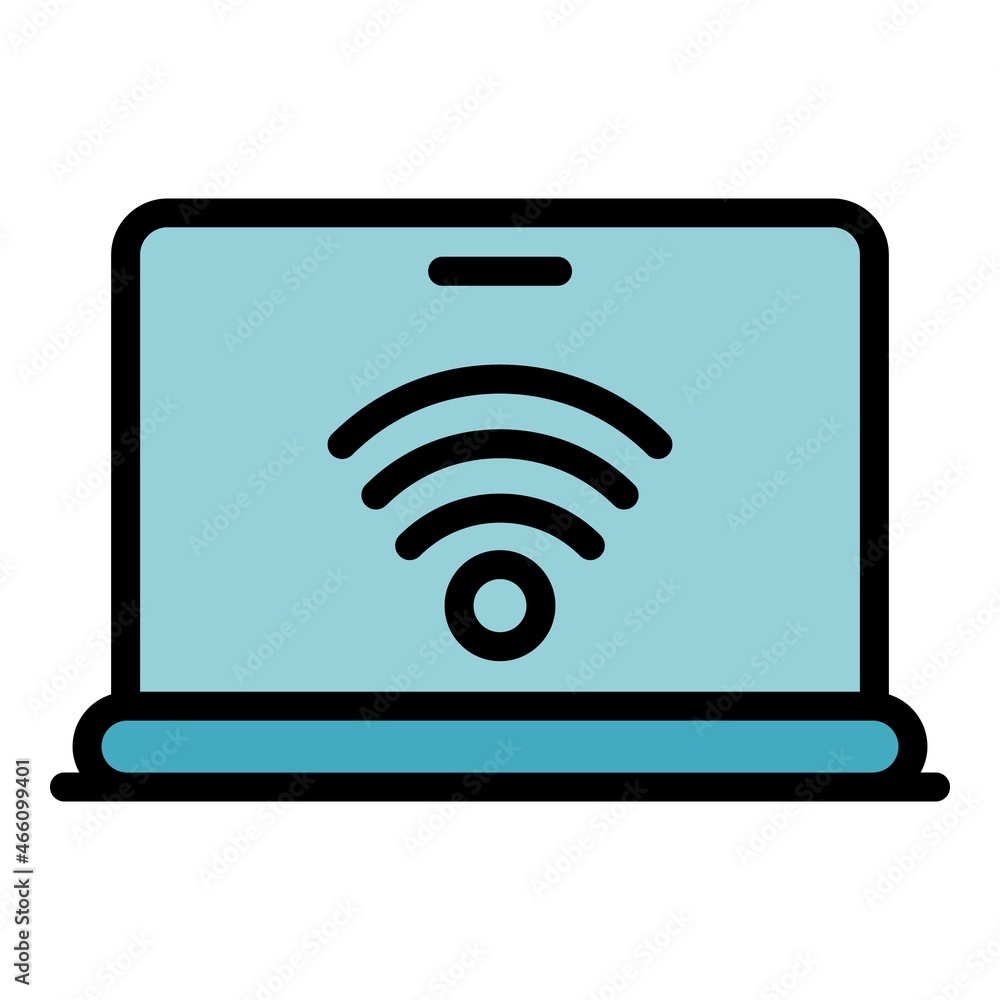 Poster laptop wireless remote access icon. outline laptop wireless remote access vector icon color flat iso