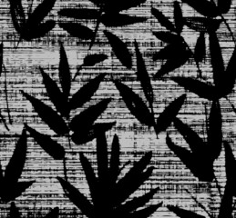 Black aster vector seamless pattern. Hand drawn silhouettes of spring  flowers. Dry brush style floral motives. Black paint illustration with branches and leaves. Monochrome print