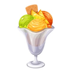 Mix balls ice cream in glass bowl vector illustration