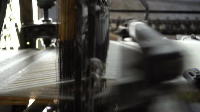 Closeup Of Fabric, Weaving Loom In A Textile Production, India