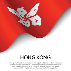 Obraz premium Waving flag of Hong Kong on white background. Banner or ribbon template for independence day