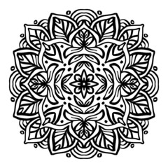 Hand draw of mandala with round floral ornament pattern.	