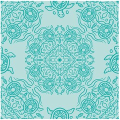Mandala seamless pattern background with turtle ornament.