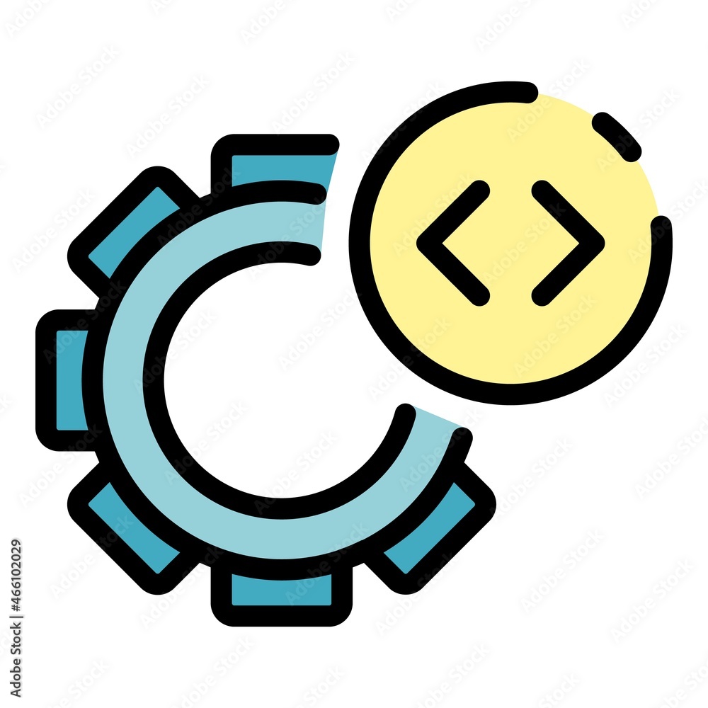 Poster operating system gear program icon. outline operating system gear program vector icon color flat iso