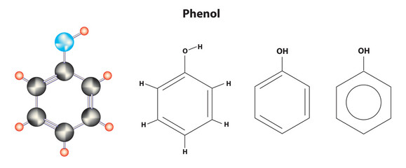 Chemistry illustration of phenol molecule (phenol formula)