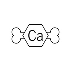 Calcium chemical element and bone icon. Vector clipart and drawing. Linear outline. Editable Isolated illustration on white background.