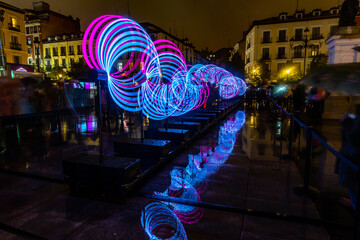 Madrid, Spain- October 29, 2021: The LuzMadrid festival lights up the city with its shows of light and color.