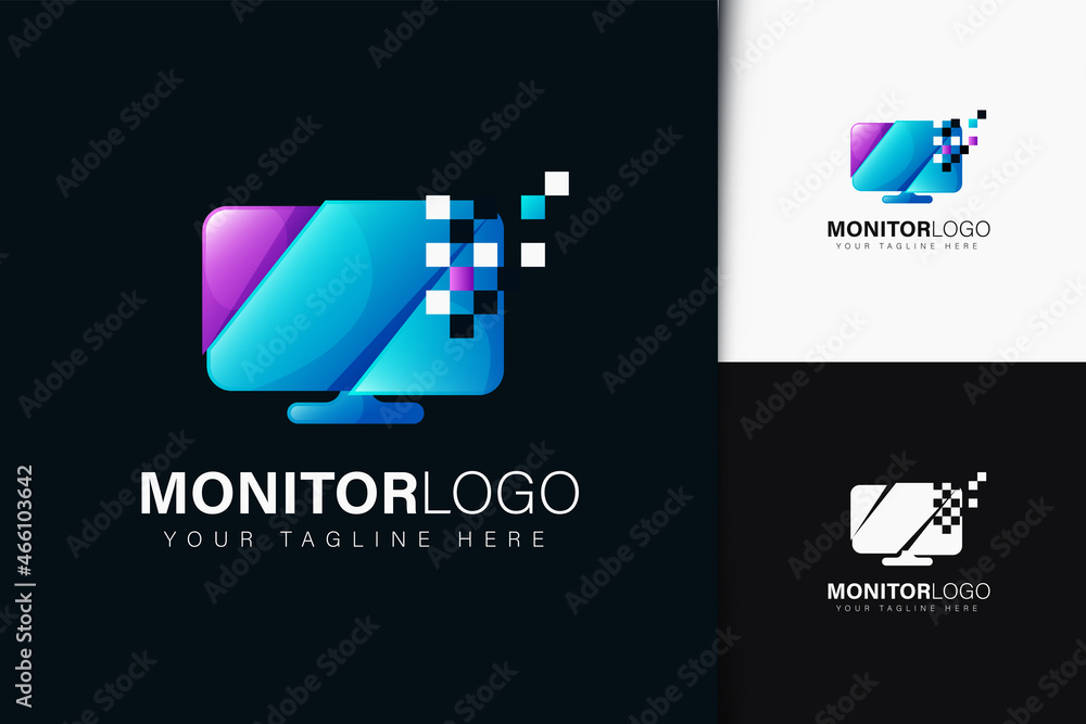 Poster monitor pixel logo design with gradient