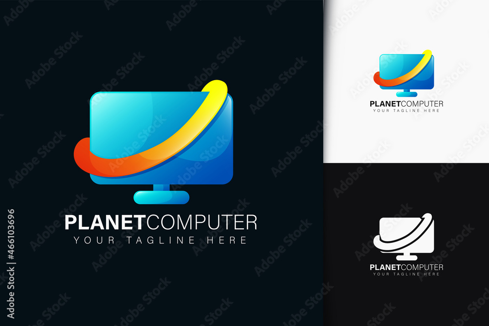 Poster planet computer logo design with gradient