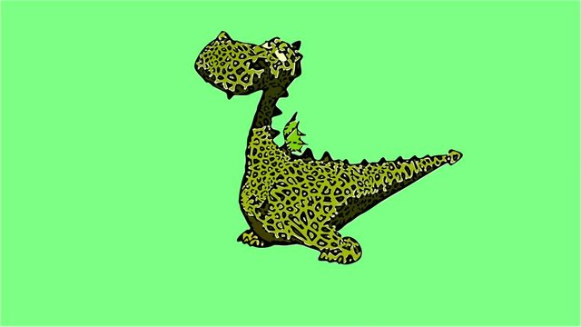 2d animation in comic style -   cute dragon dancing on the floor isolated on green screen