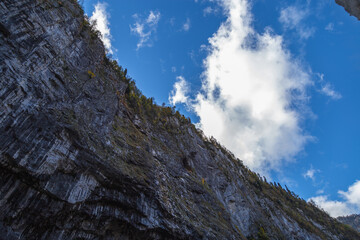 Beautiful panorama of the Caucasus mountains on a sunny autumn day