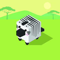 zebra horse cubic isometric on light africa field background