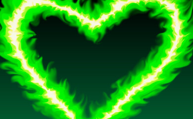Green heart flame circle design background