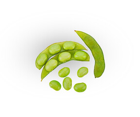 fresh soy beans on a white,isolated(top view)