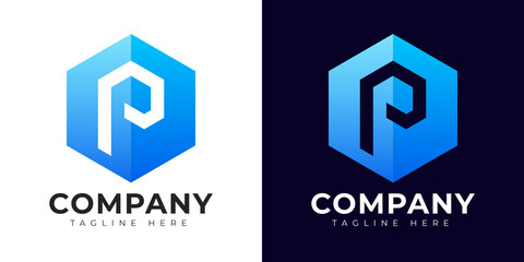 Modern gradient style letter p logo template. P letter design vector with colorful creative hexagon sign.