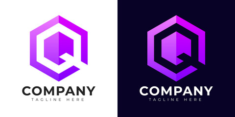 Modern gradient style letter q logo template. Q letter design vector with colorful creative hexagon sign.