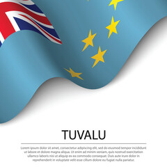 Waving flag of Tuvalu on white background. Banner or ribbon template for independence day