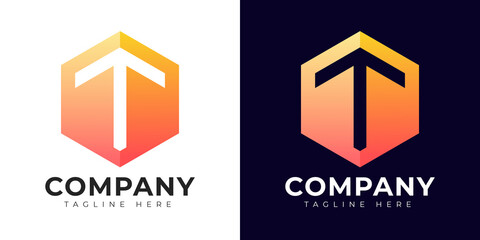 Modern gradient style letter t logo template. T letter design vector with colorful creative hexagon sign.