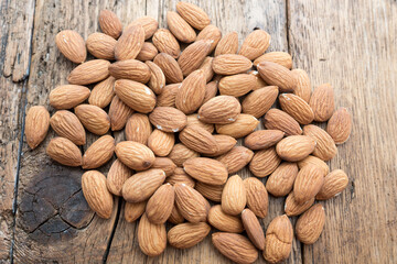 Almonds on the wooden table