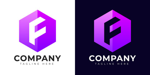 Modern gradient style letter f logo template. F letter design vector with colorful creative hexagon sign.