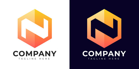 Modern gradient style letter n logo template. N letter design vector with colorful creative hexagon sign.