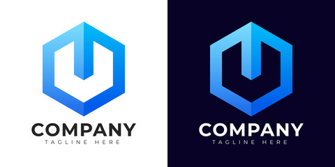 Modern gradient style letter u logo template. u letter design vector with colorful creative hexagon sign.