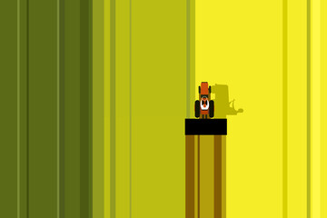 Illustration of top view of a tractor ploughing a farmland © AJay