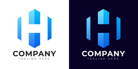 Modern gradient style letter h logo template. H letter design vector with colorful creative hexagon sign.